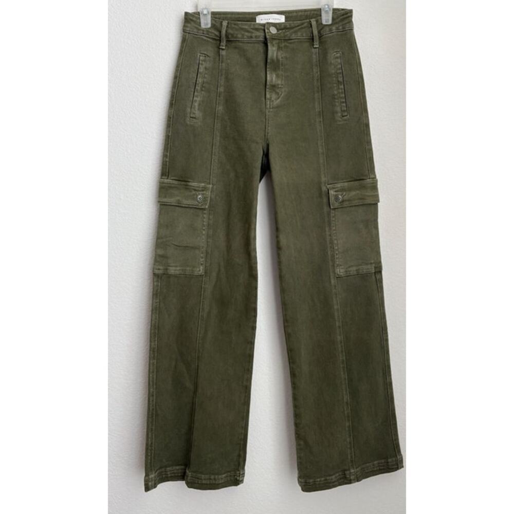 Women's Olive Straight-Leg Cargo Jeans